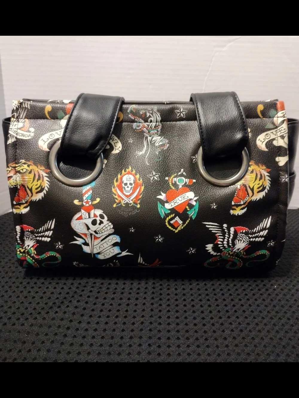 Ed Hardy Black 'Love Hearts' Dome Satchel and Wallet Set L-12